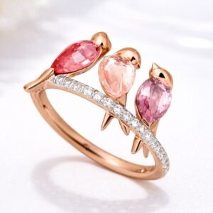Three-Bird Crystal Ring – Rose Gold