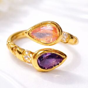 Double Snake Teardrop Ring – Pink & Violet