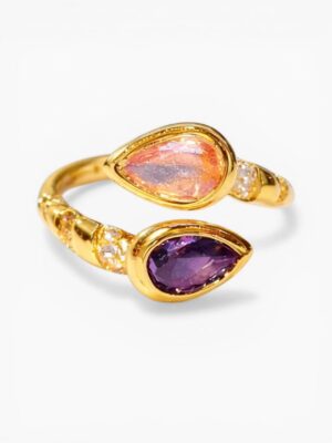 Double Snake Teardrop Ring – Pink & Violet