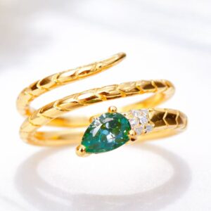 Snake Teardrop Crystal Wrap Ring – Green