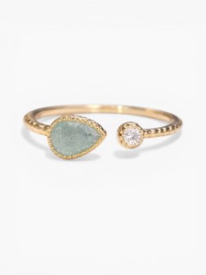 Pear Crystal Open Ring – Green (Gold Tone)
