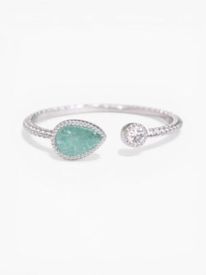 Pear Crystal Open Ring – Green (Silver Tone)