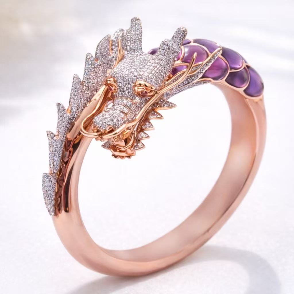 Dragon Crystal Statement Ring – Rose Gold & Silver