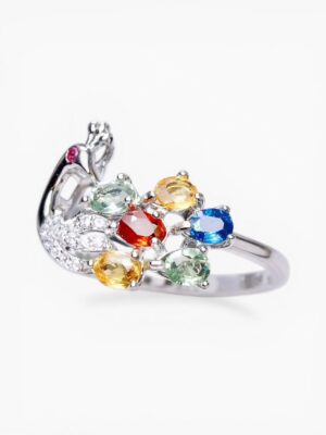 Peacock Crystal Ring – Multicolour