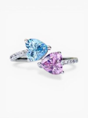Dual Heart Crystal Ring – Pink & Aqua