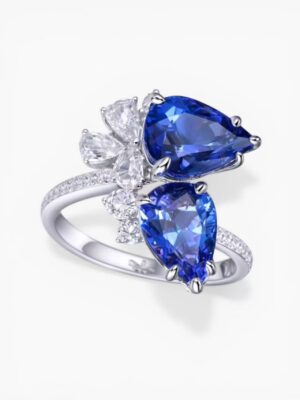 Twin Teardrop Crystal Ring – Sapphire Blue