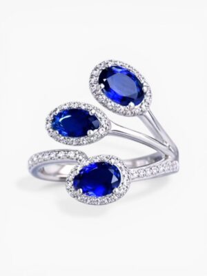 Triple Oval Crystal Ring – Sapphire Blue