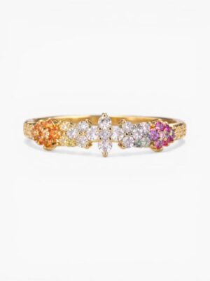 Floral Crystal Wrap Ring – Mixed Colour