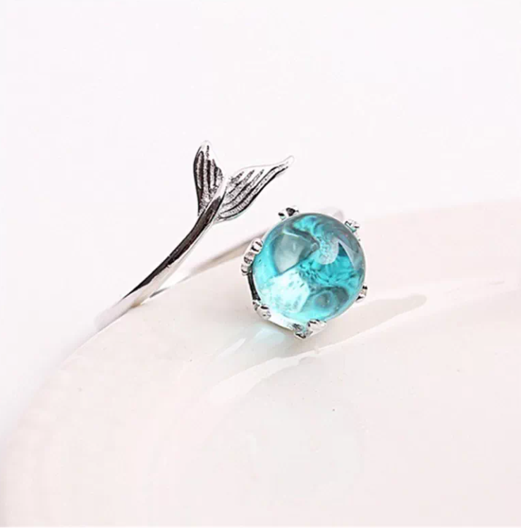 Mermaid Bubble Crystal Ring – Aqua Blue - Image 3