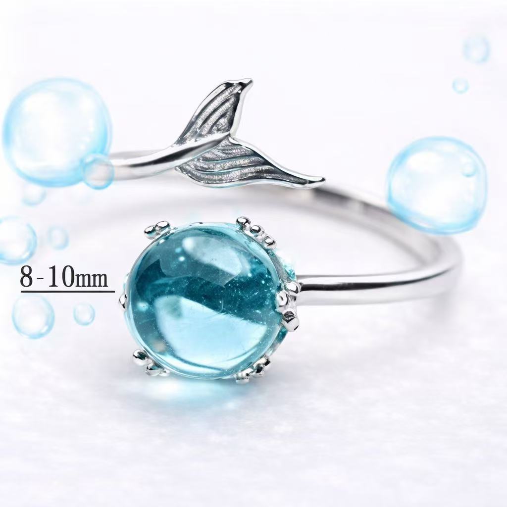 Mermaid Bubble Crystal Ring – Aqua Blue - Image 2