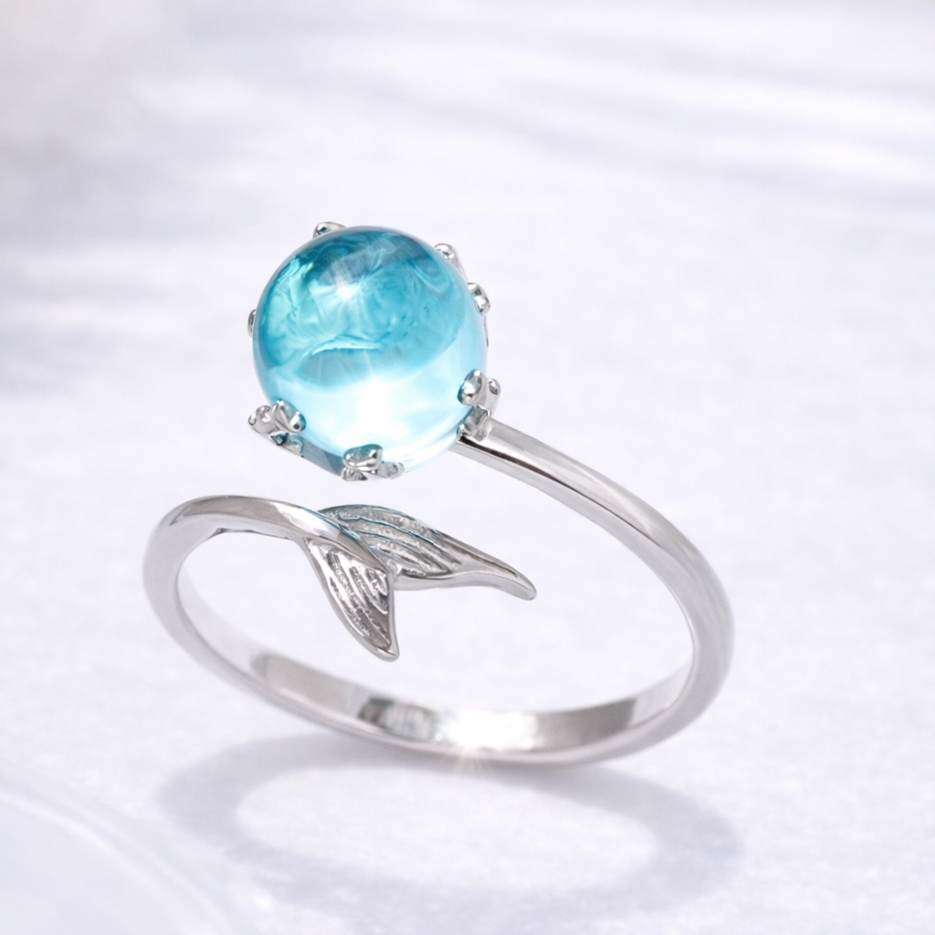 Mermaid Bubble Crystal Ring – Aqua Blue