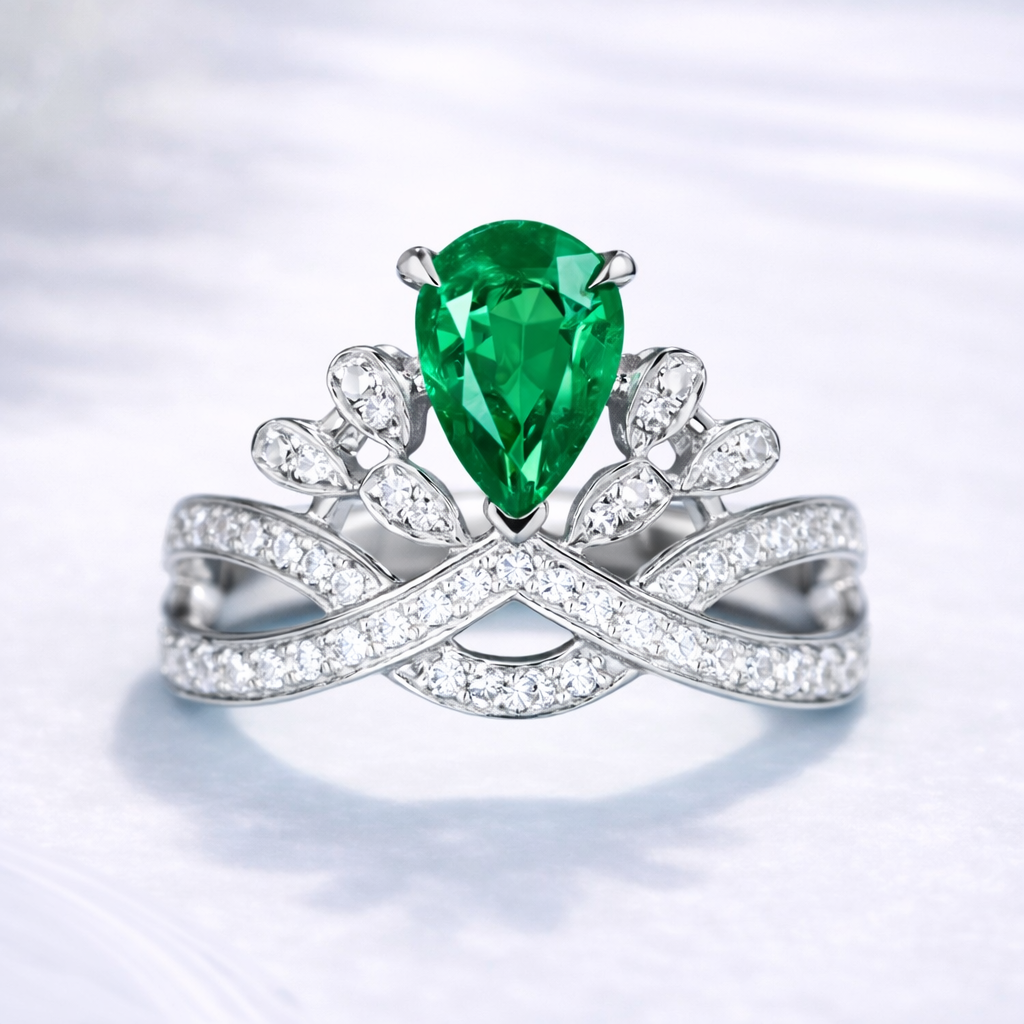 Royal Crown Crystal Ring – Emerald Green