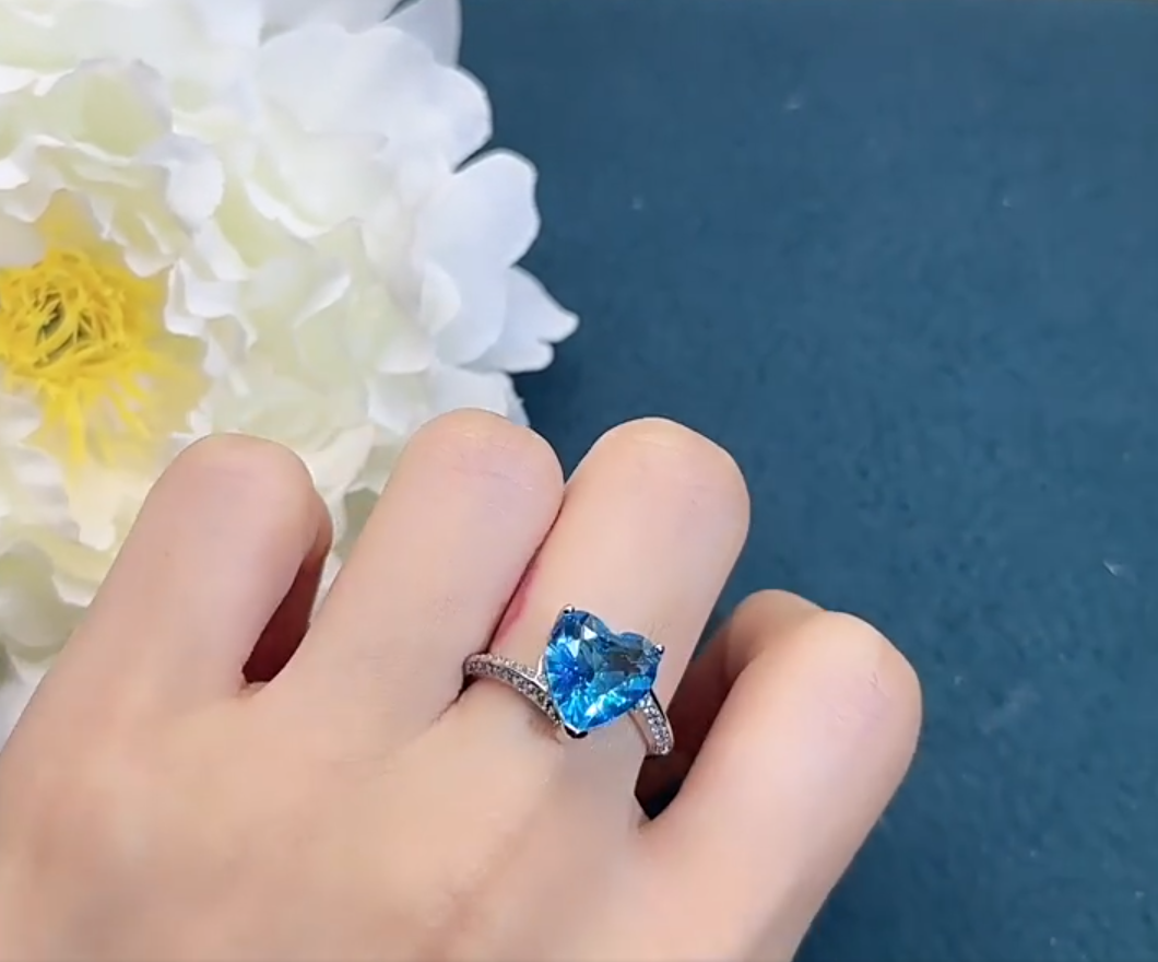 Heart Crystal Ring – Ocean Blue - Image 4