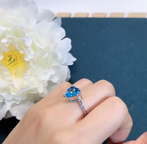 Heart Crystal Ring – Ocean Blue - Image 3