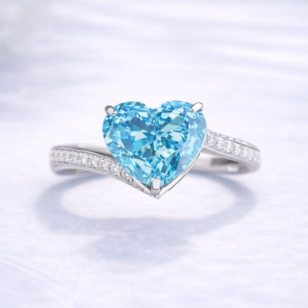 Heart Crystal Ring – Ocean Blue