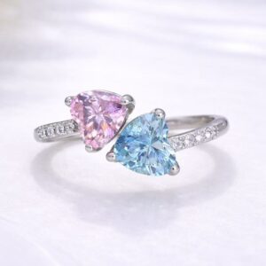Dual Heart Crystal Ring – Pink & Aqua Blue