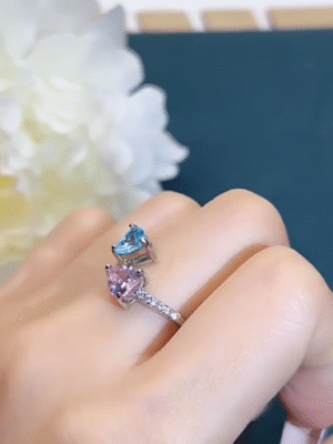 Dual Heart Crystal Ring – Pink & Aqua