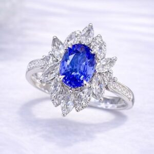 Sapphire Halo Crystal Ring – Sapphire Blue