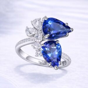 Twin Sapphire Teardrop Crystal Ring – Sapphire Blue
