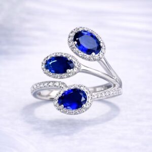 Triple Oval Crystal Ring – Sapphire Blue