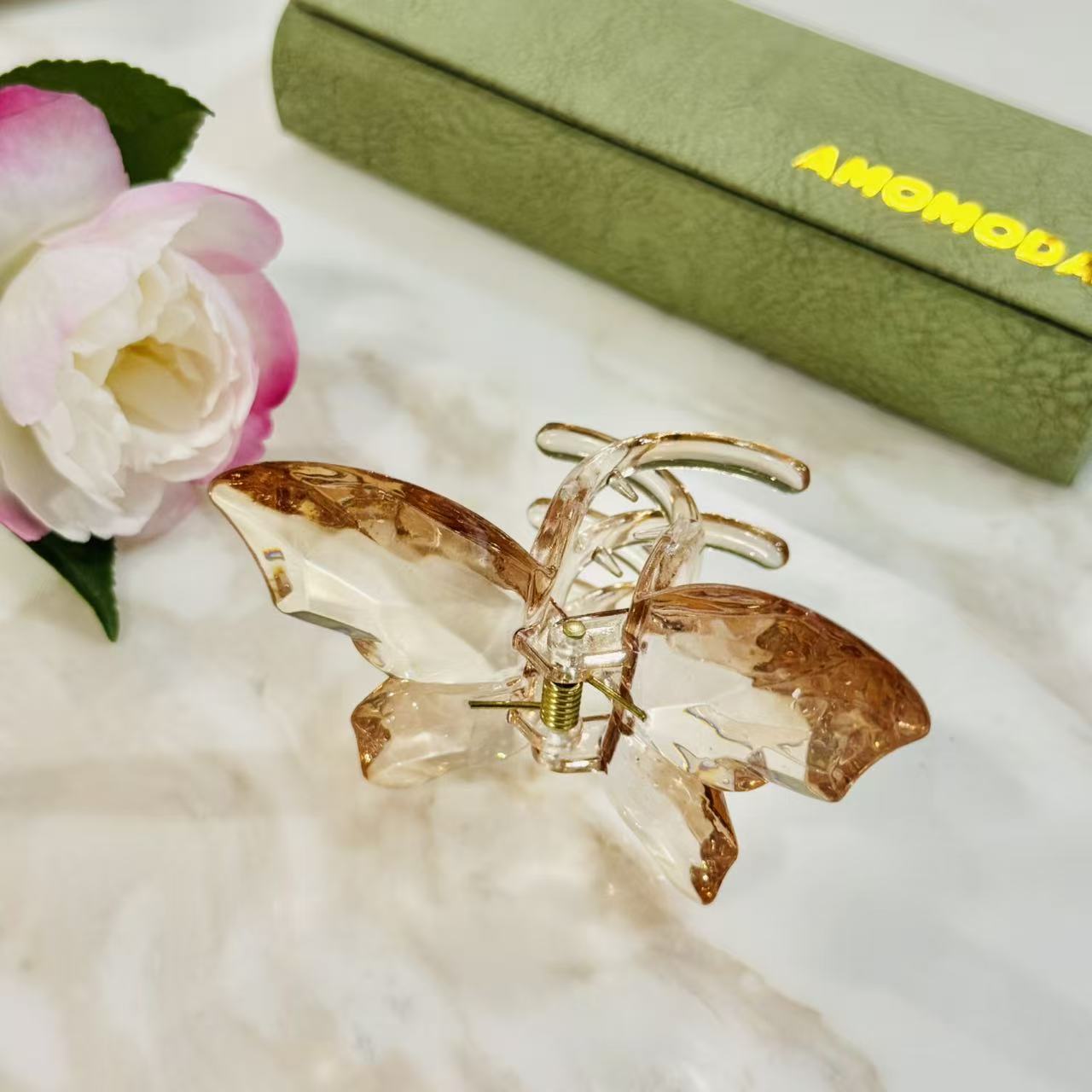 Iridescent Butterfly Claw Clip – Honey Amber - Image 3