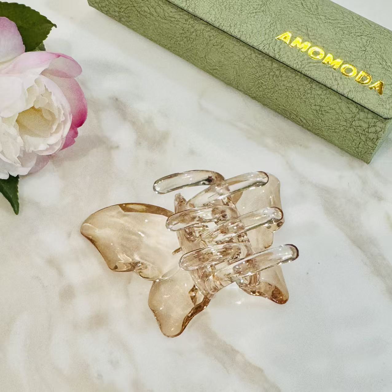 Amber butterfly claw clip