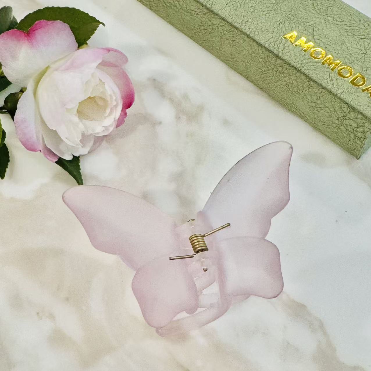 Frosted Butterfly Claw Clip – Soft Pink - Image 2