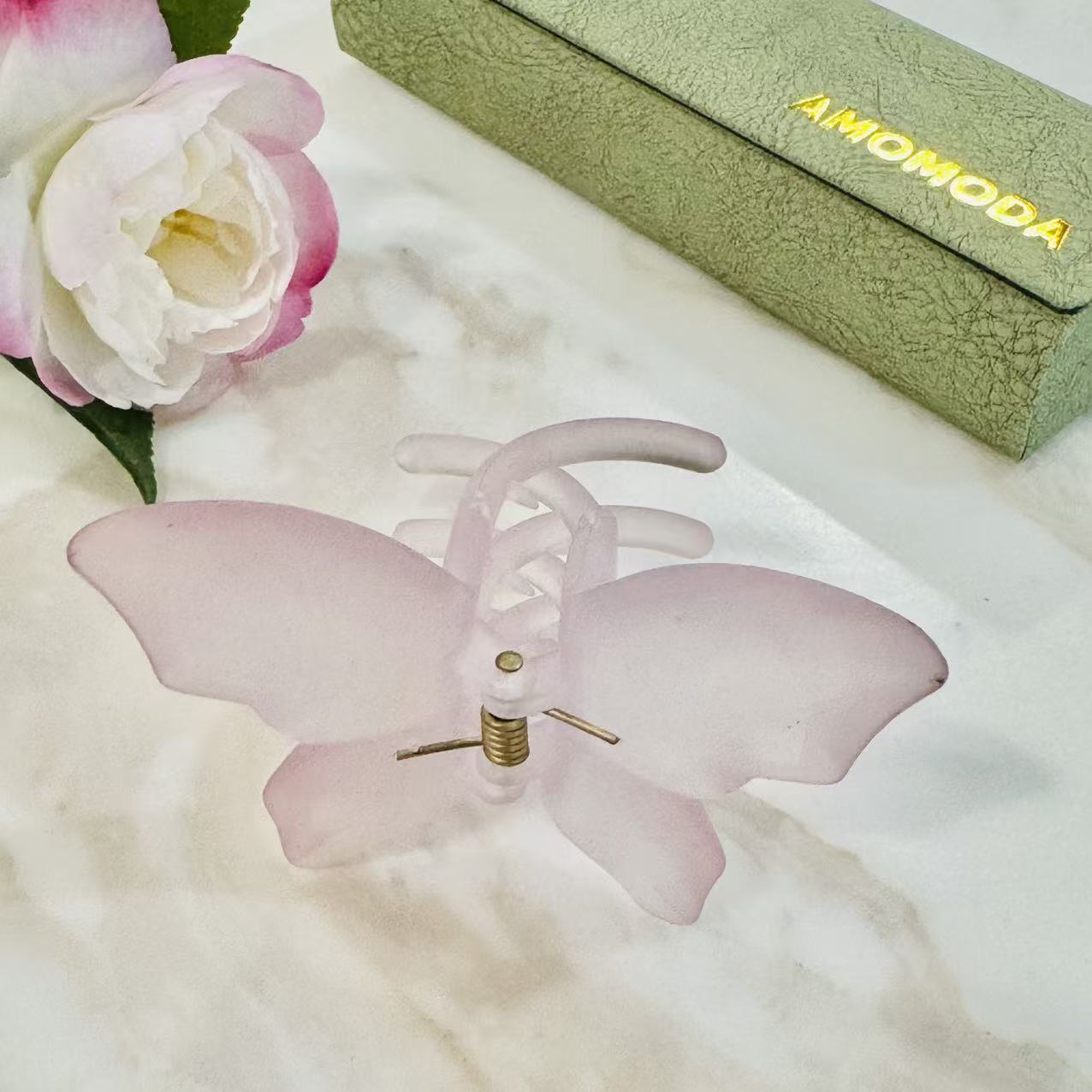 Frosted Butterfly Claw Clip – Soft Pink - Image 3