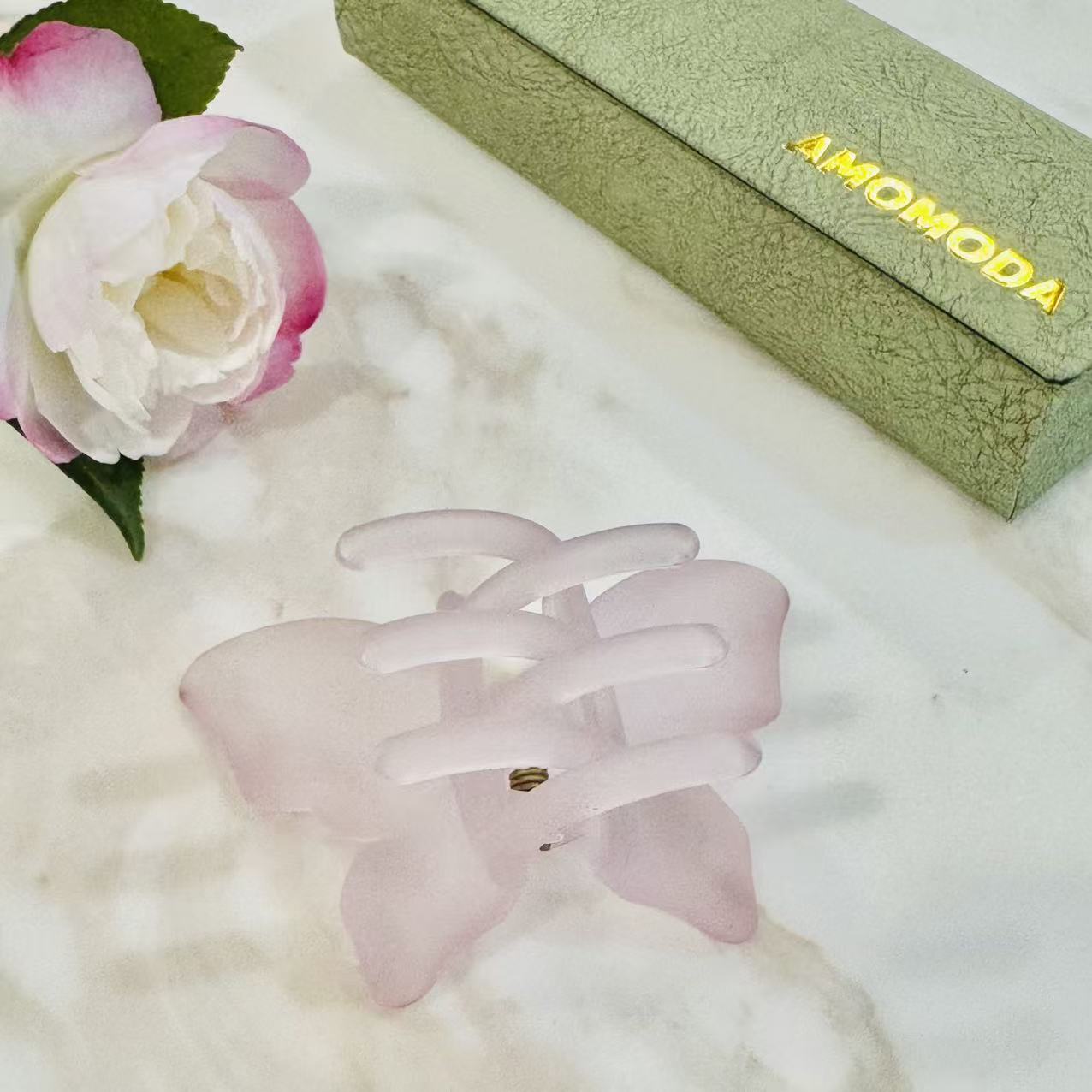 Frosted Butterfly Claw Clip – Soft Pink - Image 4