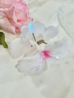 Iridescent Hibiscus Claw Clip – Blush Pink