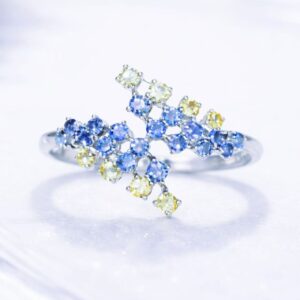 Blue gradient crystal cluster ring
