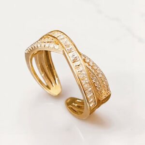 Layered Crossover Ring – Gold Tone