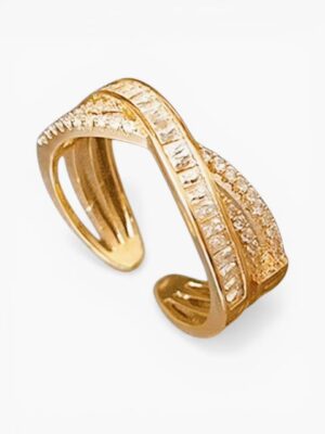 Layered Crossover Ring – Gold Tone