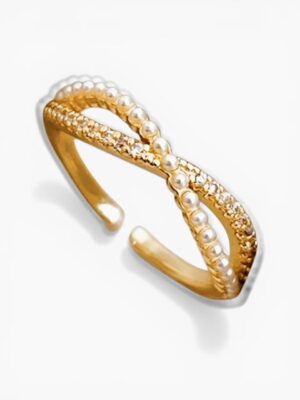 Pearl Crossover Ring – Gold Tone