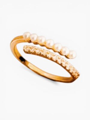 Pearl Layered Band Ring – Gold Tone