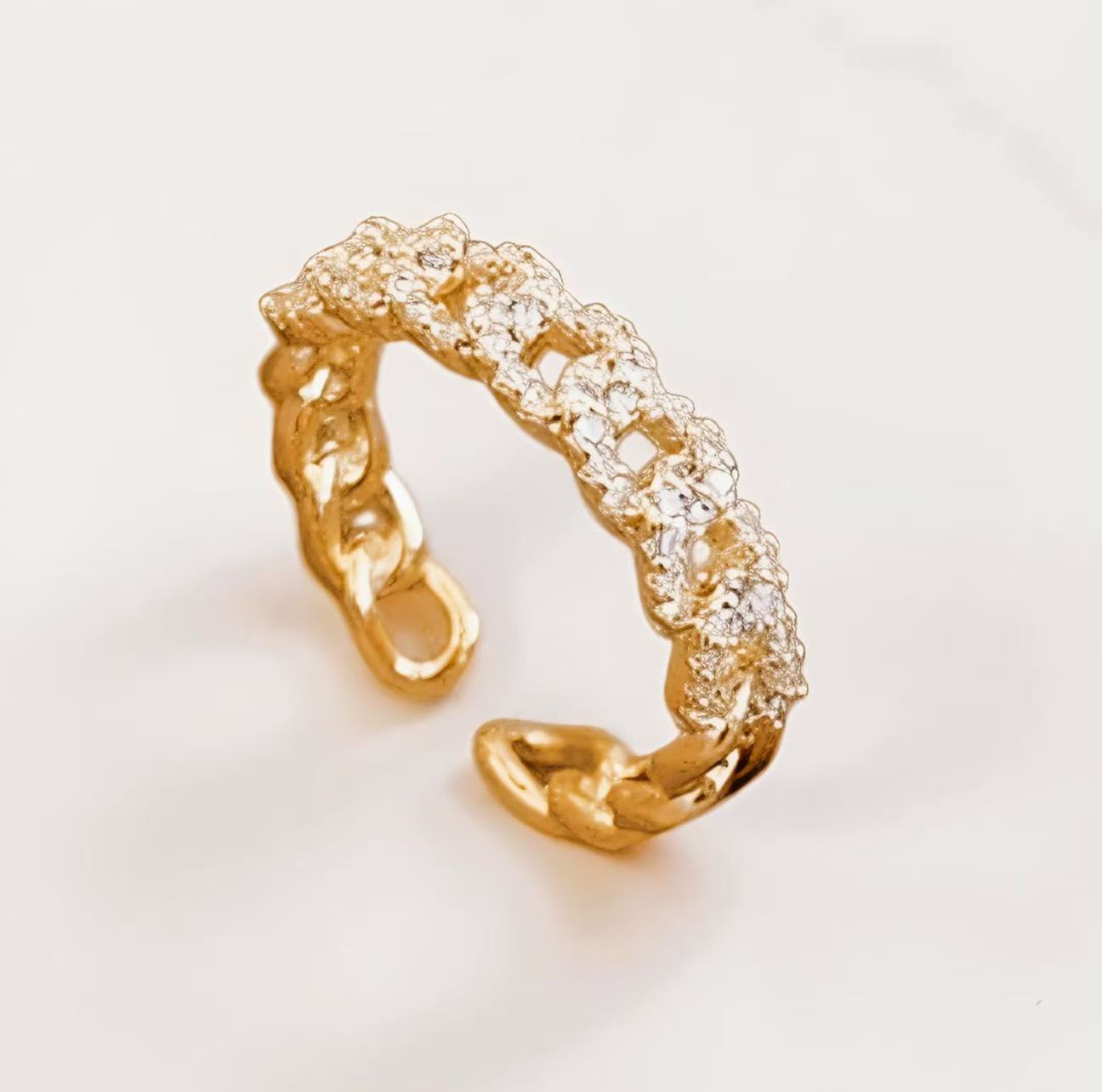 Textured Interwoven Ring – Gold Tone