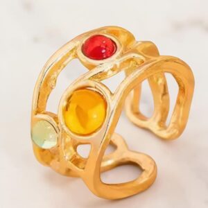 Abstract Multi-Stone Open Ring – Gold Tone
