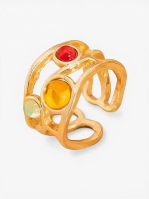 Abstract Multi-Stone Open Ring – Gold Tone