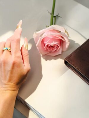 Turquoise Accent Ring – Gold Tone