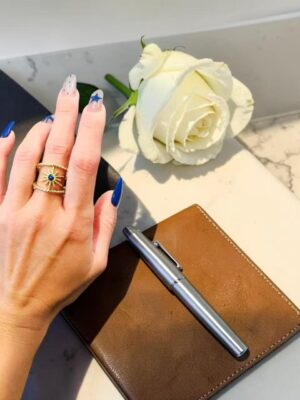 Celestial blue star ring in gold tone