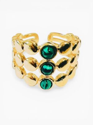 Emerald Accent Layered Ring – Gold Tone