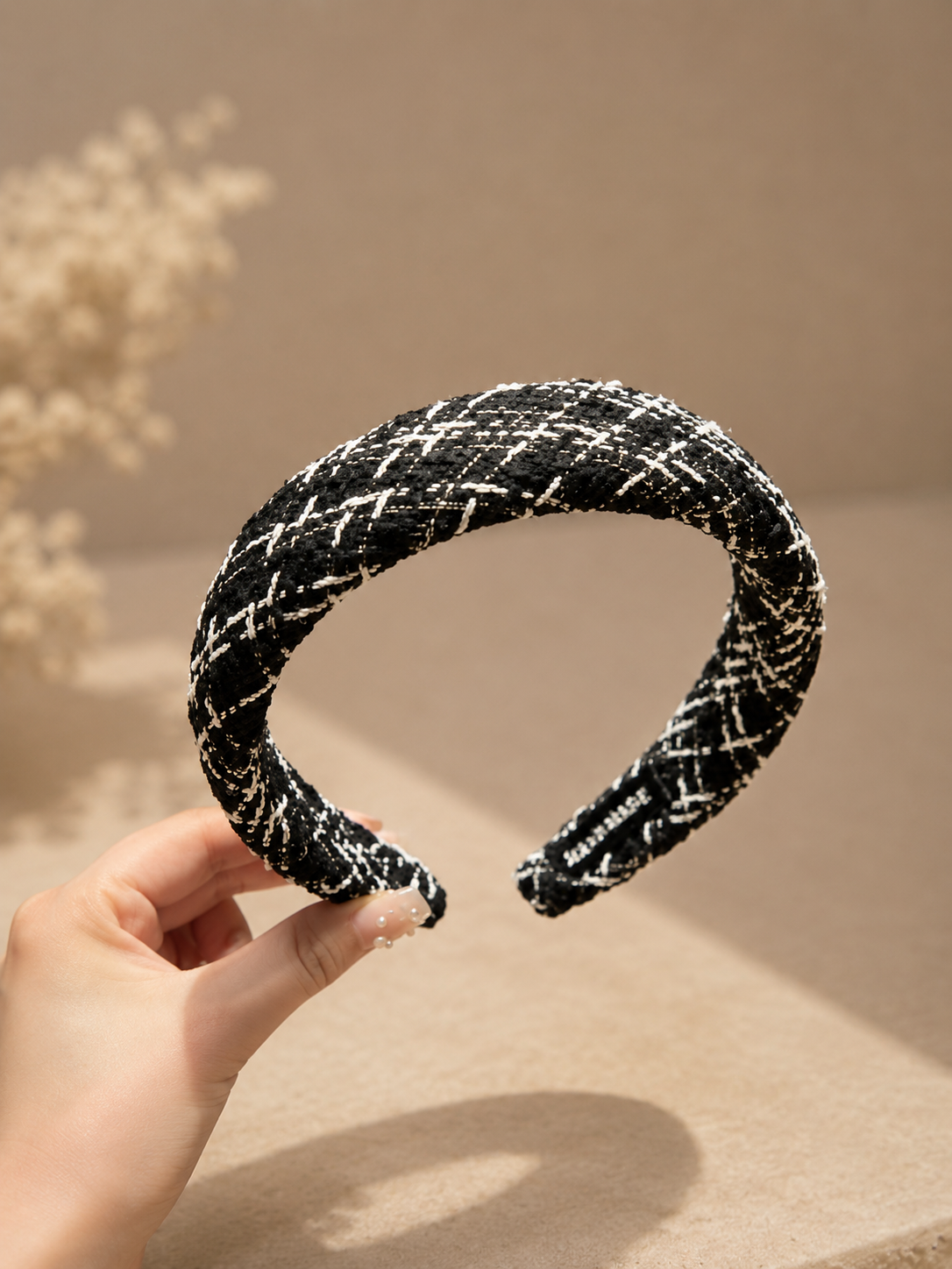 Black & white tweed headband