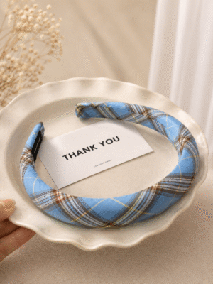 Blue plaid padded headband