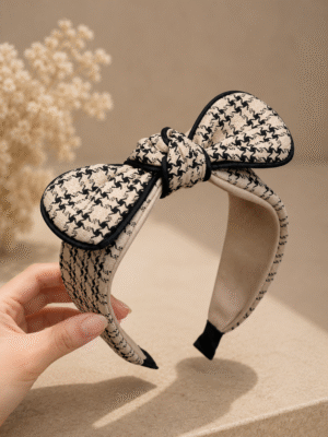 Houndstooth Bow Headband – Khaki