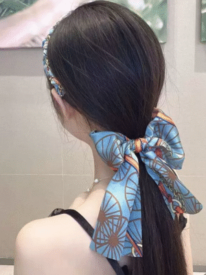 Gold Chain Scarf Headband – Mist Blue