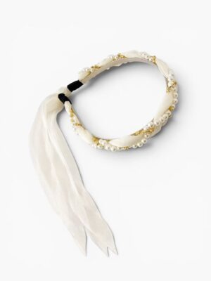 Pearl Ribbon Braid Headband – Ivory White