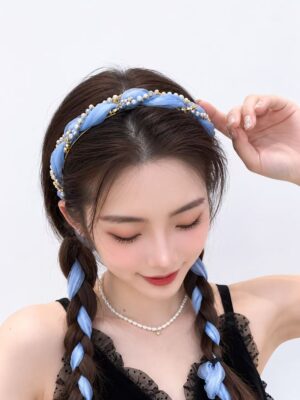 Pearl Ribbon Braid Headband – Sky Blue
