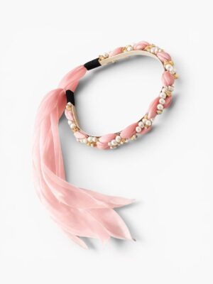 Blush pink pearl embellished ribbon headband