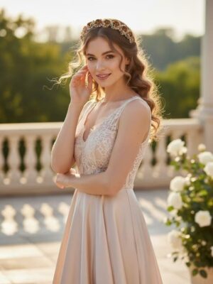 Mocha floral crown headband with pearls