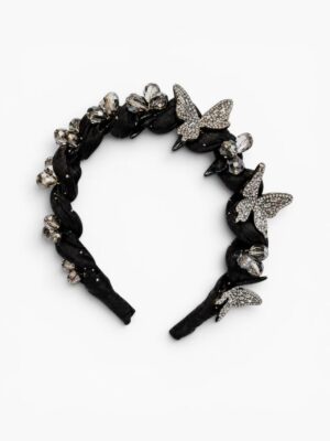 Crystal Butterfly Crown Headband – Black